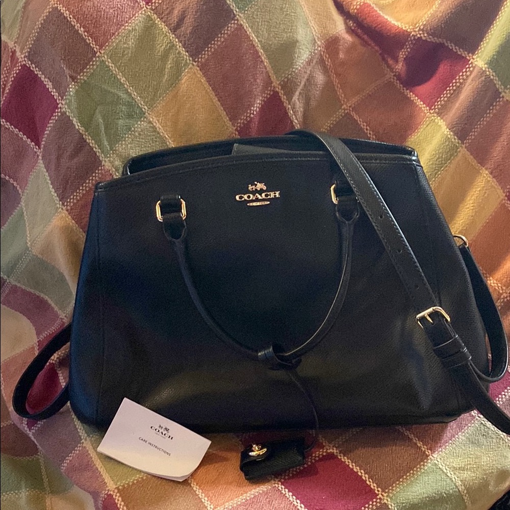 Coach Black Leather Shoulder Bag with Metallic Hardware